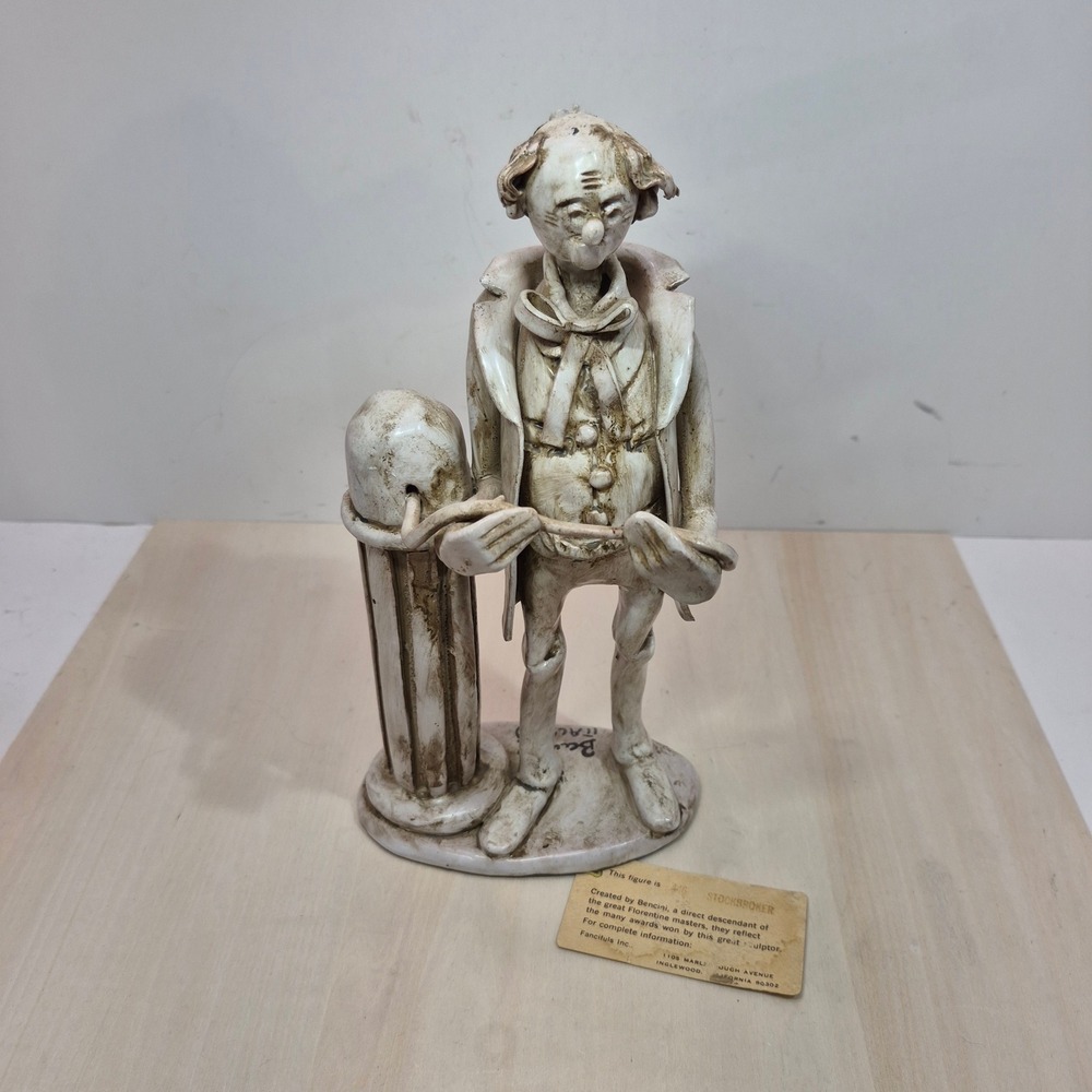 Bencini Italy Stockbroker Signed Figurine Ticker Tape Machine Vintage Sculpture